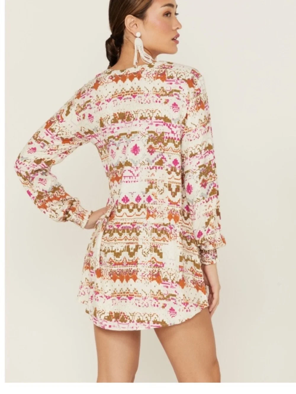 Shyanne Women's Southwestern Cowgirl Boho Festival Long Sleeve Shift Dress Large